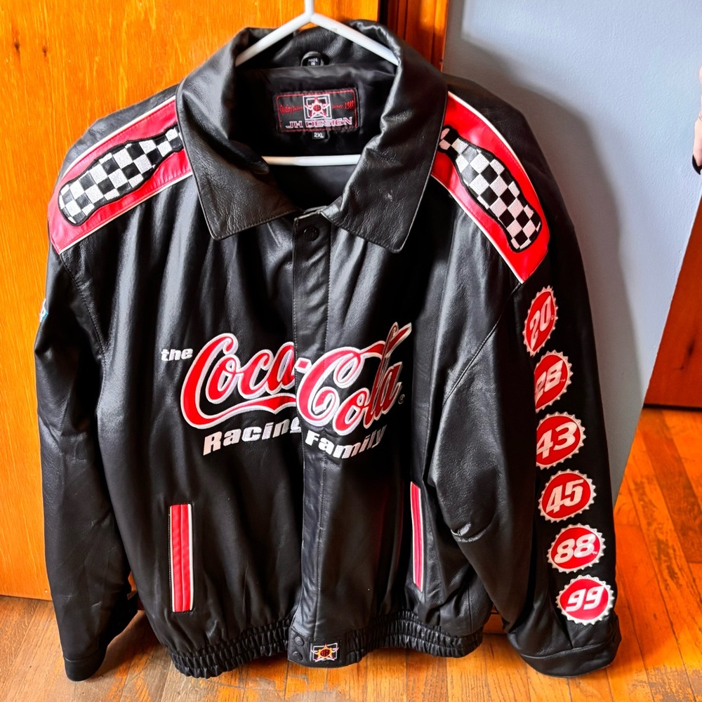 Genuine Coca Cola NASCAR  Racing Family Black and Red  leather Jacket